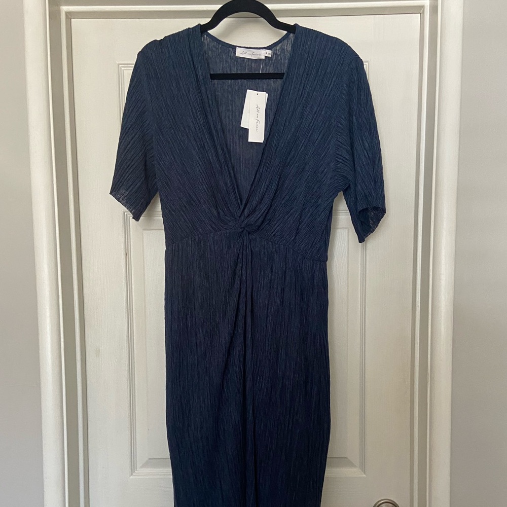All In Favor Plisse Navy Midi Dress